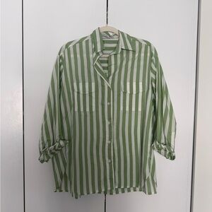 Faithfull the Brand Green Striped Button Down Shirt